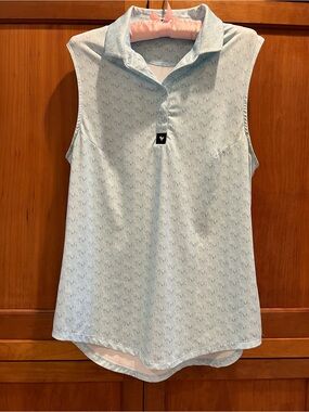 Bad Birdie Sky Blue Sleeveless Polo with Accent Print